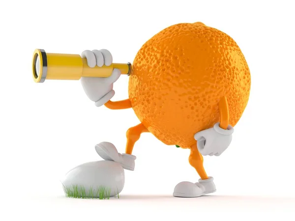 Pomarańczowy Charakter Patrzący Przez Teleskop Odizolowany Białym Tle Ilustracja — Zdjęcie stockowe