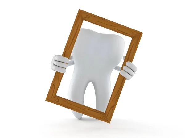 Tooth Character Holding Picture Frame Isolated White Background Illustration — Stock Photo, Image