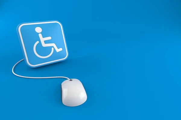 Símbolo Handicap Con Ratón Ordenador Aislado Sobre Fondo Azul Ilustración — Foto de Stock