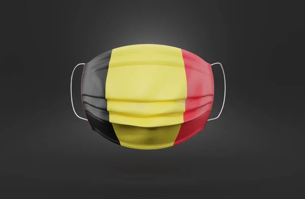 Máscara Médica Con Bandera Bélgica Sobre Fondo Gris Ilustración — Foto de Stock
