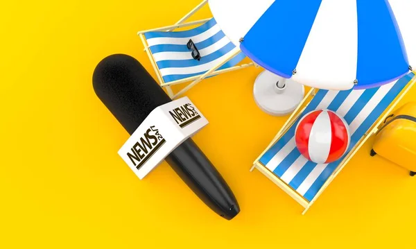 Interview microphone with deck chairs and parasol