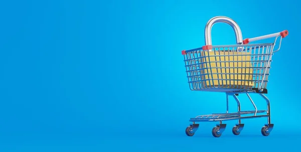 Padlock Shopping Cart Blue Background Illustration — Stock Photo, Image