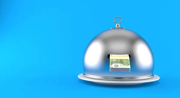 Catering Kuppel Mit Euro Währung Isoliert Auf Blauem Hintergrund Illustration — Stockfoto