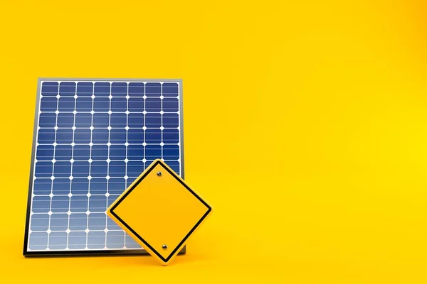 Pannello Fotovoltaico Con Segnaletica Stradale Bianca Isolato Fondo Arancione Illustrazione — Foto Stock