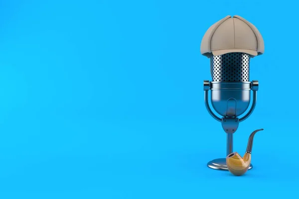 Radio Microphone Detective Hat Isolated Blue Background Illustration — Stock Photo, Image