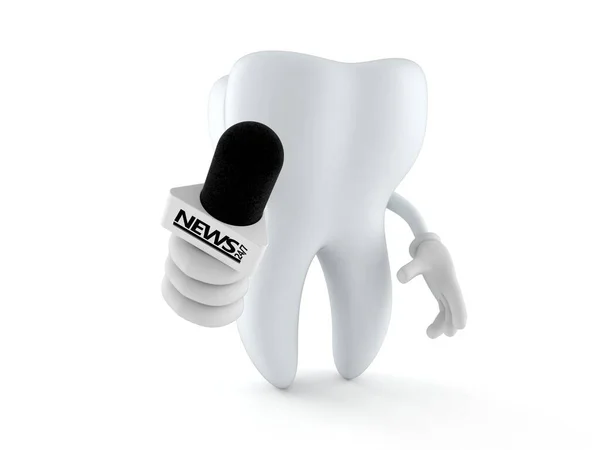 Tooth Character Holding Interview Microphone Isolated White Background Illustration — Stock Photo, Image