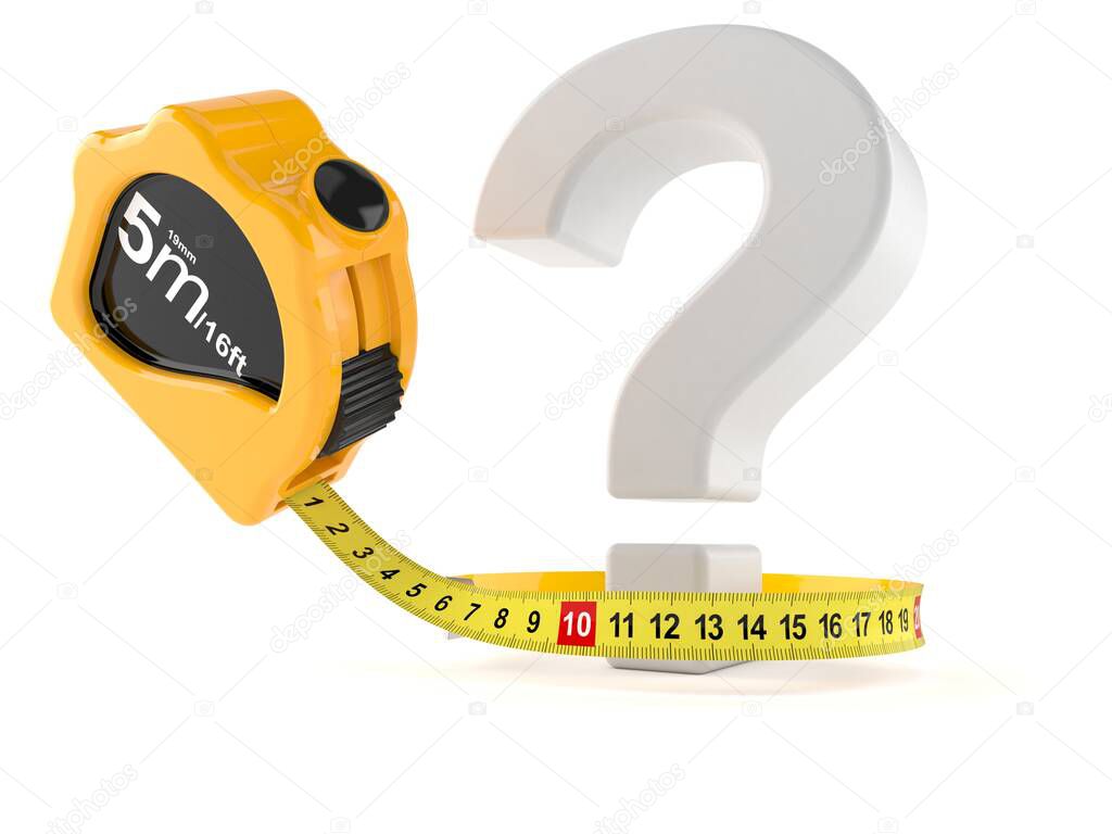 Question mark with measuring tape isolated on white background. 3d illustration