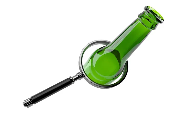 Зелена Скляна Пляшка Всередині Збільшувального Скла Ізольована Білому Тлі Ілюстрація — стокове фото