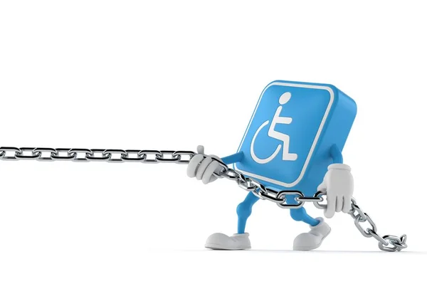 Niepełnosprawny Charakter Ciągnący Łańcuch Izolowany Białym Tle Ilustracja — Zdjęcie stockowe