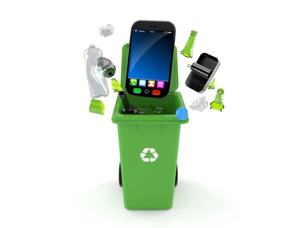 Smartfon Koszem Śmieci — Zdjęcie stockowe