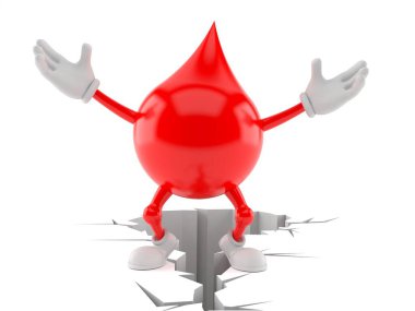 Kırık zeminde duran kan karakteri beyaz arka planda izole edilmiş. 3d illüstrasyon