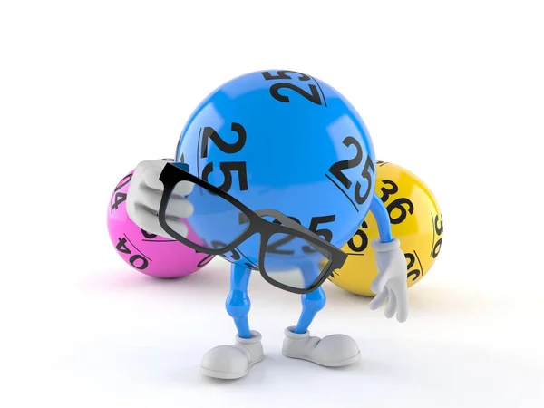 Personaje Bola Lotto Sosteniendo Gafas Aisladas Sobre Fondo Blanco Ilustración — Foto de Stock