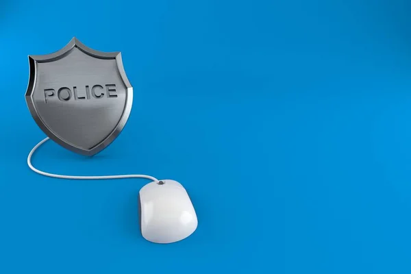 Distintivo Della Polizia Con Mouse Isolato Sfondo Blu Illustrazione — Foto Stock