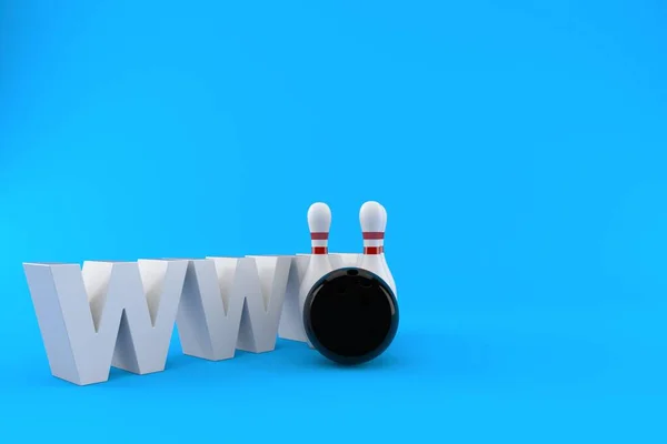 Bowlingboll Med Stift Med Www Text Isolerad Blå Bakgrund Illustration — Stockfoto