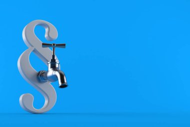 Mavi arkaplanda musluk izole edilmiş paragraf sembolü. 3d illüstrasyon
