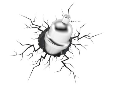 Çatlak deliğin içindeki kokteyl karıştırıcısı beyaz arka planda izole edilmiş. 3d illüstrasyon