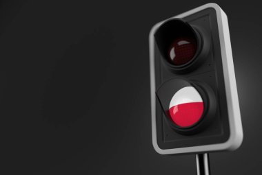 Polonya, gri arka planda trafik ışığı altında. 3d illüstrasyon