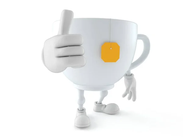 Tea cup character with thumbs up isolated on white background. 3d illustration