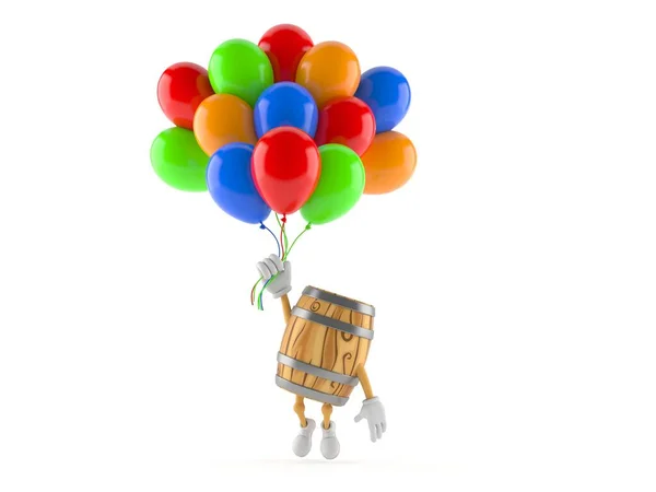 Personagem Barril Voando Com Balões Isolados Fundo Branco Ilustração — Fotografia de Stock