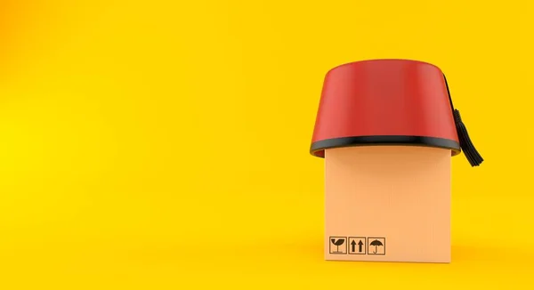 オレンジの背景にトルコの帽子で隔離されたパッケージ 3Dイラスト — ストック写真