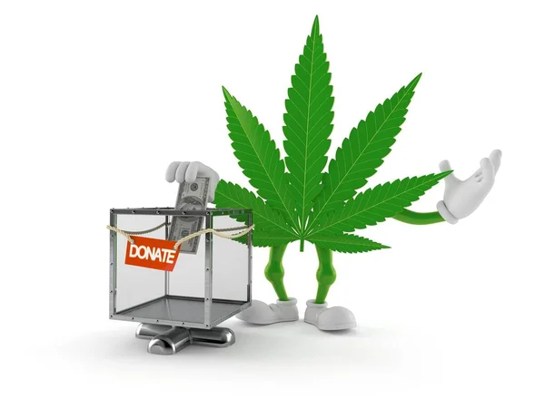 Personaje Cannabis Con Caja Donación Aislada Sobre Fondo Blanco Ilustración —  Fotos de Stock