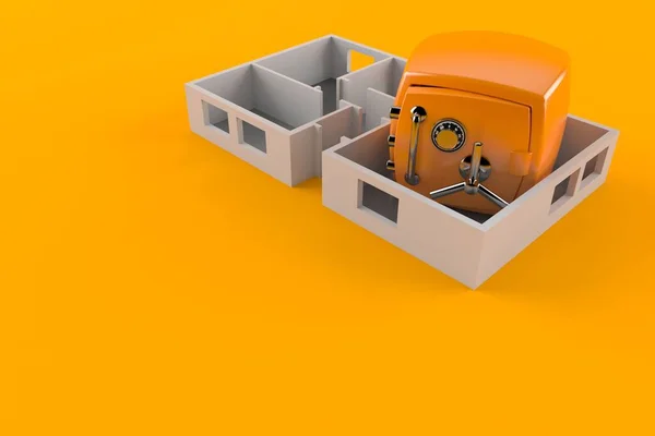Pomarańczowy Sejf Wewnątrz Domu Plan Izolowany Pomarańczowym Tle Ilustracja — Zdjęcie stockowe