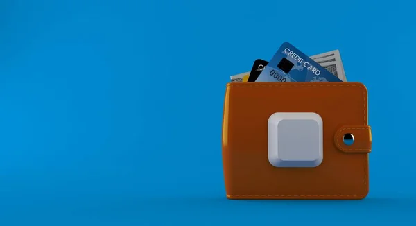 Brieftasche Mit Computerschlüssel Isoliert Auf Blauem Hintergrund Illustration — Stockfoto