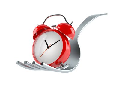 Alarmlı çatal beyaz arkaplanda izole edilmiş. 3d illüstrasyon