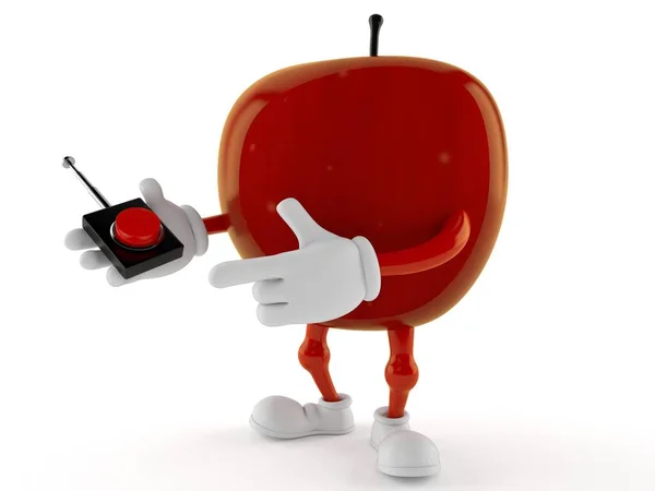 Apple character pushing button on white background. 3d illustration