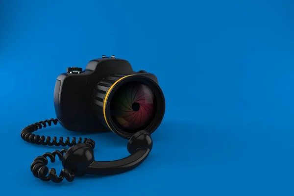 Camera Met Telefoonhoorn Geïsoleerd Blauwe Achtergrond Illustratie — Stockfoto