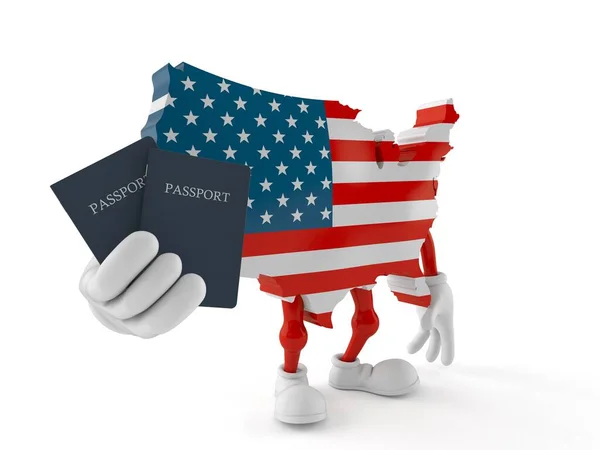 Usa Karakter Met Paspoorten Geïsoleerd Witte Achtergrond Illustratie — Stockfoto