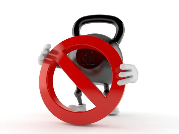 Carácter Kettlebell Con Símbolo Prohibido Aislado Sobre Fondo Blanco Ilustración —  Fotos de Stock