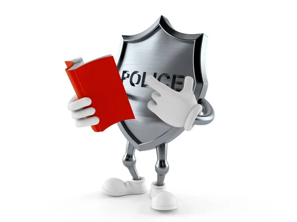 Politie Badge Personage Leest Een Boek Geïsoleerd Witte Achtergrond Illustratie — Stockfoto