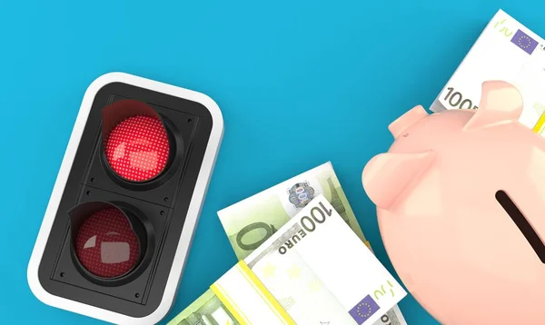 Červená Semafor Prasečí Bankou Euro Měnou — Stock fotografie