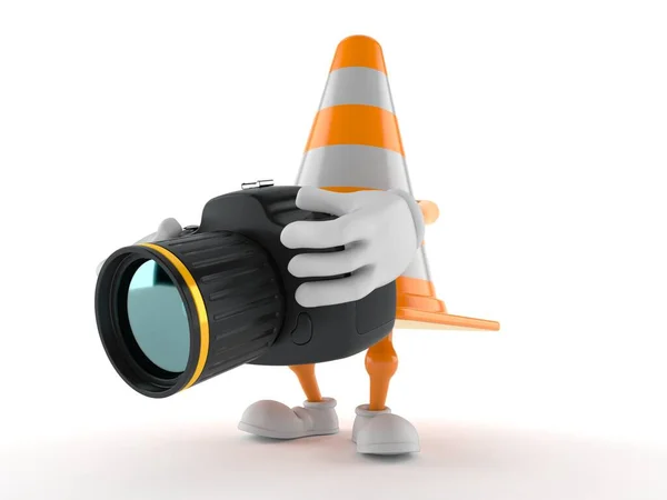 Traffic Cone Character Holding Camera Isolated White Background Illustration — Stock Photo, Image