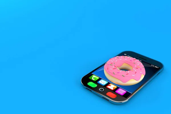 Donut Auf Smartphone Isoliert Auf Blauem Hintergrund Illustration — Stockfoto
