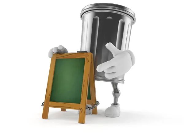 Trash Can Character Chalk Signboard Isolated White Background Illustration —  Fotos de Stock