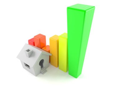 Beyaz arka planda haritası olan küçük bir ev. 3d illüstrasyon