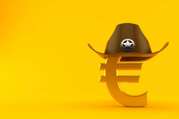 Euro Currency Sheriff Hat Isolated Orange Background Illustration — Stock Photo, Image