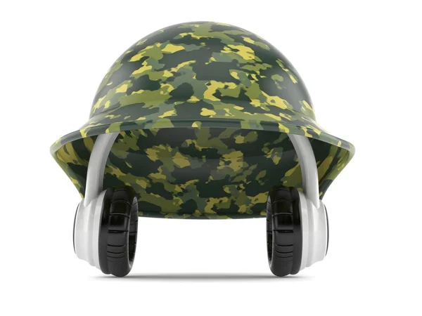 Koptelefoon Met Militaire Helm Geïsoleerd Witte Achtergrond Illustratie — Stockfoto