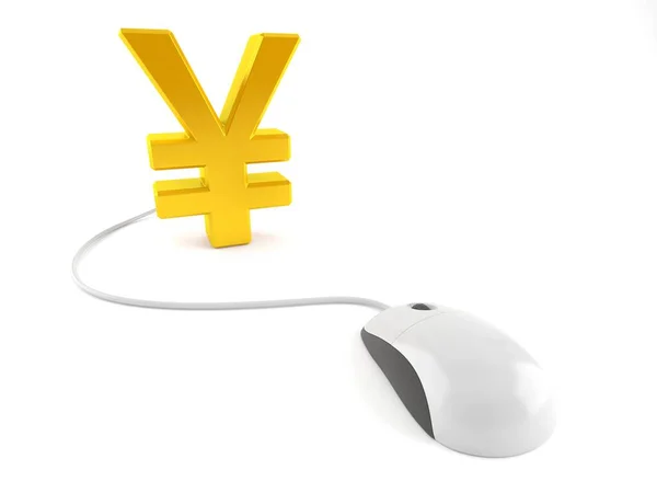 Yen Valuta Con Mouse Del Computer Isolato Sfondo Bianco Illustrazione — Foto Stock