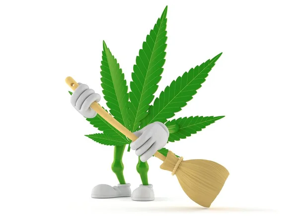 Cannabis Karakter Veegt Vloer Geïsoleerd Witte Achtergrond Illustratie — Stockfoto