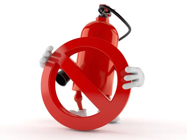 Carácter Extintor Incendios Con Símbolo Prohibido Aislado Sobre Fondo Blanco — Foto de Stock