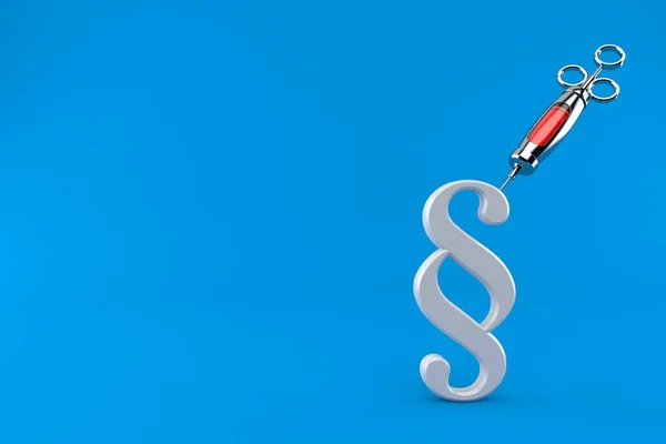 Símbolo Párrafo Con Jeringa Metálica Aislada Sobre Fondo Azul Ilustración — Foto de Stock