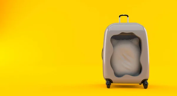 オレンジの背景に隔離されたスーツケースの中の枕 3Dイラスト — ストック写真