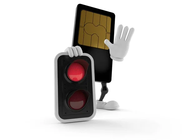 Sim Card Character Red Light Isolated White Background Illustration — Stock Photo, Image