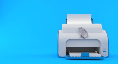 Mavi arkaplanda parmak izi olan bir yazıcı. 3d illüstrasyon