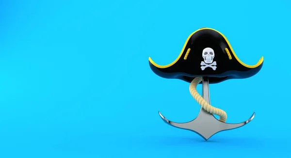 Anker Mit Piratenmütze Isoliert Auf Blauem Hintergrund Illustration — Stockfoto