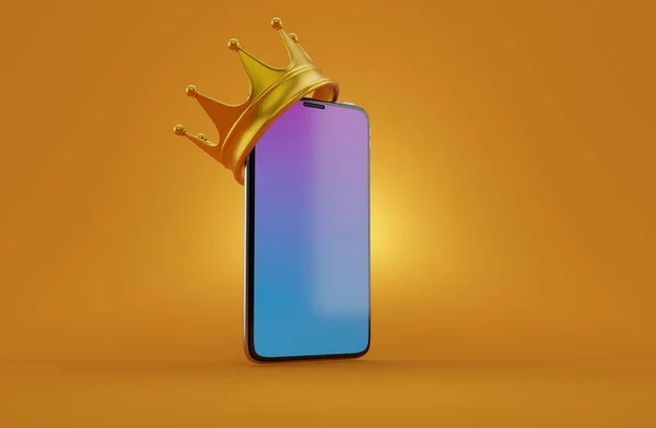 Smartphone Com Coroa Fundo Laranja Ilustração — Fotografia de Stock