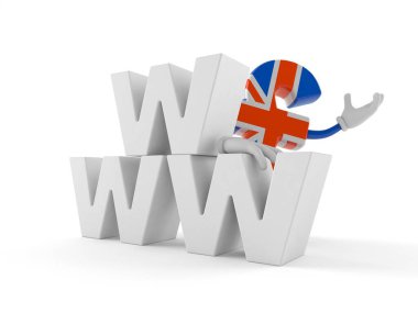 Beyaz zemin üzerinde izole edilmiş www metin ile Pound para birimi karakteri. 3d illüstrasyon